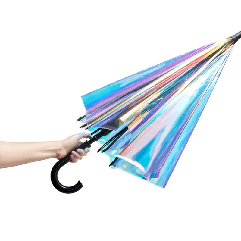 Ins Girls Rainbow Long Handle Umbrella Rain Women Colorful Transparent Umbrella Ladies Rain Umbrellas Gift Regenschirm SY190