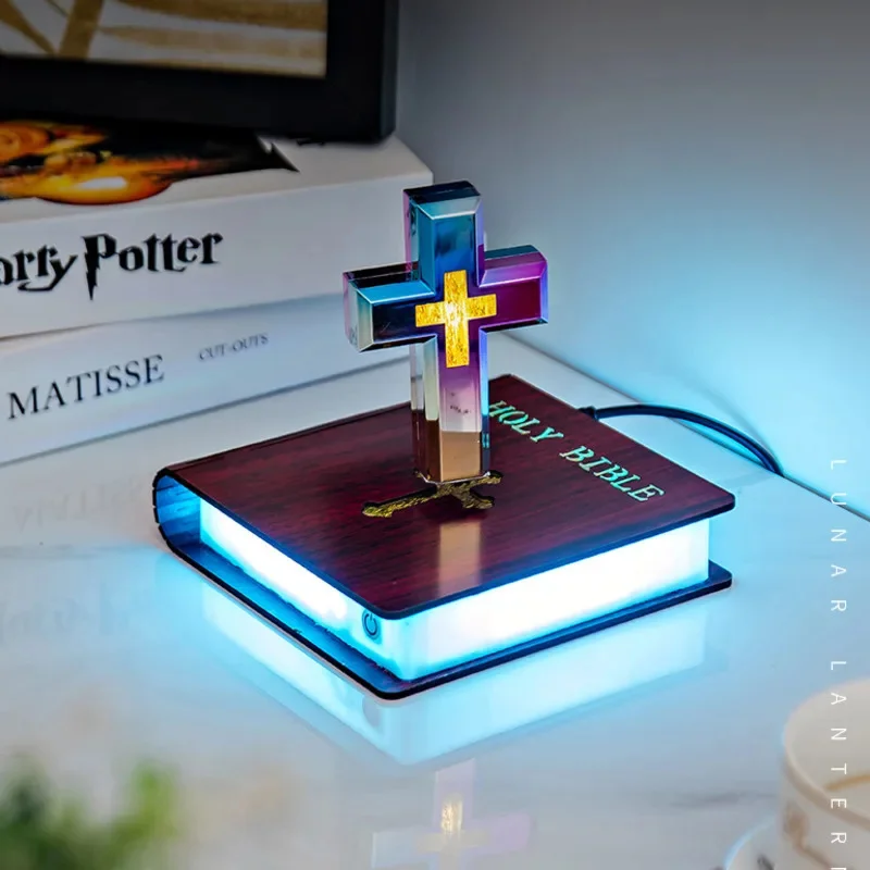 Levitating Lamp Jesus Cross Statue Magnetic Levitation Globe LED Bedside Lights Ornament Novelty Floating Lamp Home Decor Gift