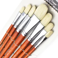 Juego de pinceles de pintura con cerdas de cerdo naturales, antiderramamiento, Premium, con asas largas de madera, puntas de Filbert para pintura acrílica y al óleo, 7/14 Uds.