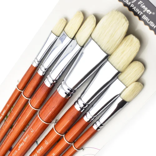 Imagen 1 del producto Juego de pinceles de pintura con cerdas de cerdo naturales, antiderramamiento, Premium, con asas largas de madera, puntas de Filbert para pintura acrílica y al óleo, 7/14 Uds.