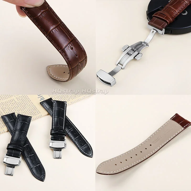 حزام من الجلد الطبيعي 18 مللي متر 20 مللي متر 22 مللي متر 24 مللي متر حزام الساعات مقاوم للماء مع صندوق فراشة مشبك Breacelet لسوار المعصم العالمي Seiko