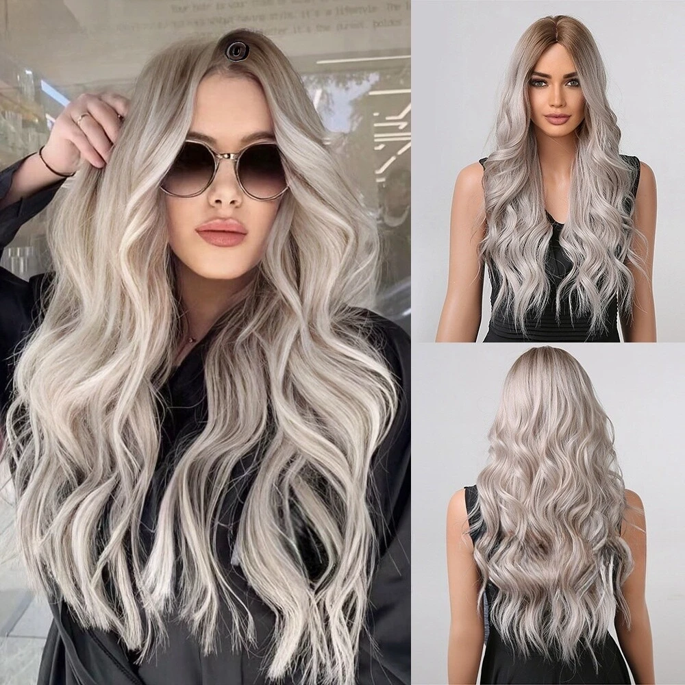 

Wig female long hair big wave curly hair fashion point gradient grey wig