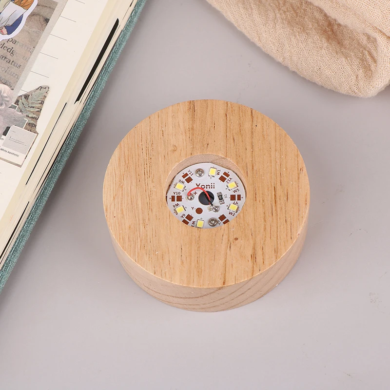 *New! Battery Operated 8/10cm Round Wooden LED Light Dispaly Base Stand Holder Table Night Lamp Base Crystal Glass Art Ornaments