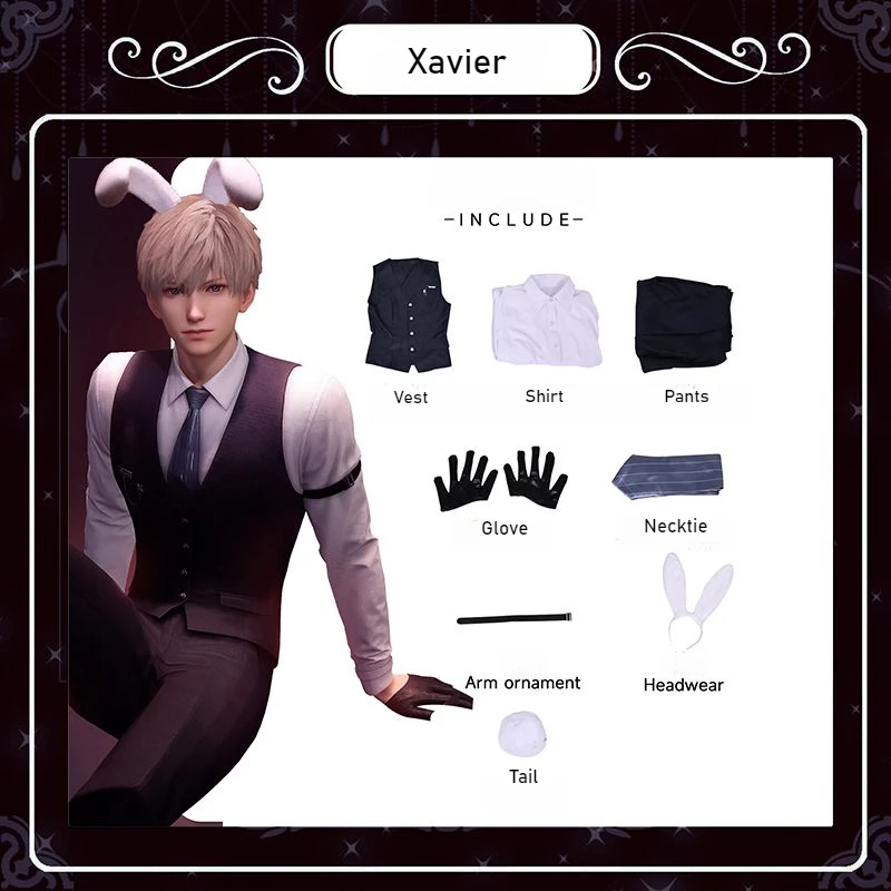 

Game Love And Deepspace Xavier Cosplay Costume Adult Unisex Bunny Butler Plush Trap Long Sleeve Top セイヤ、심성훈 Overall Suit