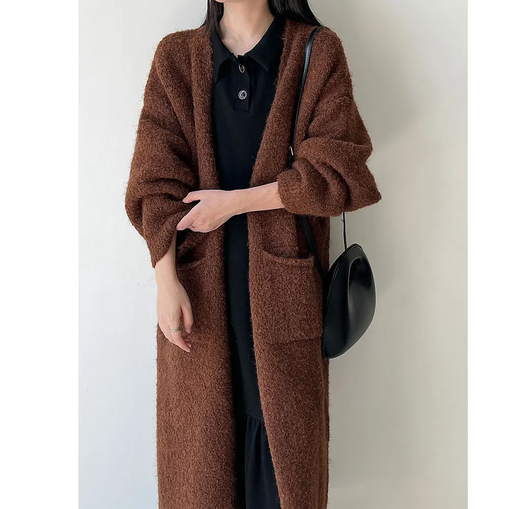 

Women Knitted Thick Long Sweater Coat Open Stitch Wool Blending Long Sleeve Cardigans Winter Clothes Tops For Women Sweater