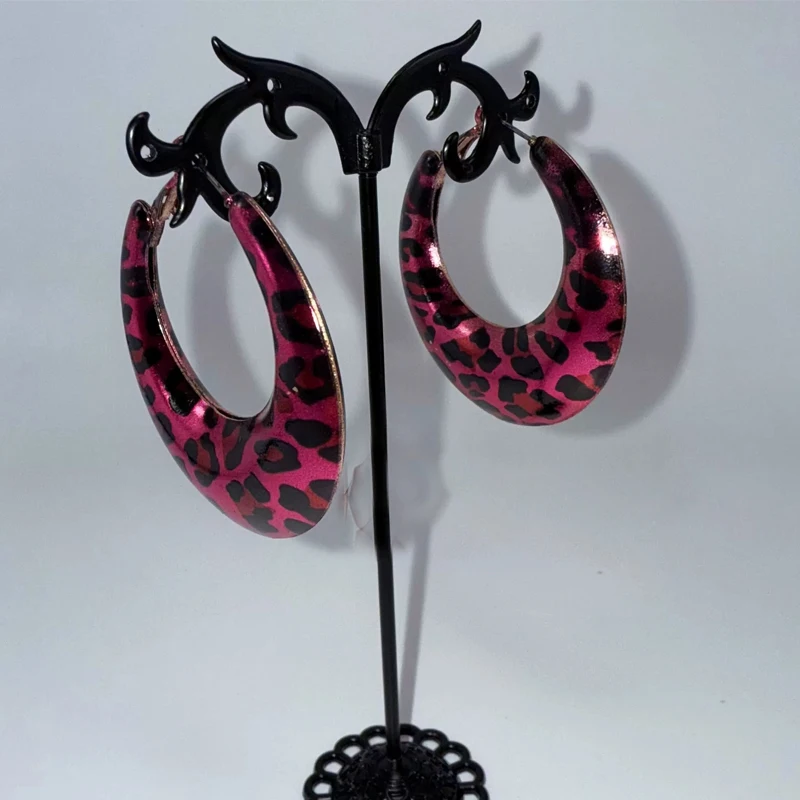 Y2K Schmuck Rosa Leopardenmuster Ohrringe für Frauen Sexy Modeaccessoires Grüne Leopardenmuster Ohrringe Punk Charm Grunge Rock – Detail 6