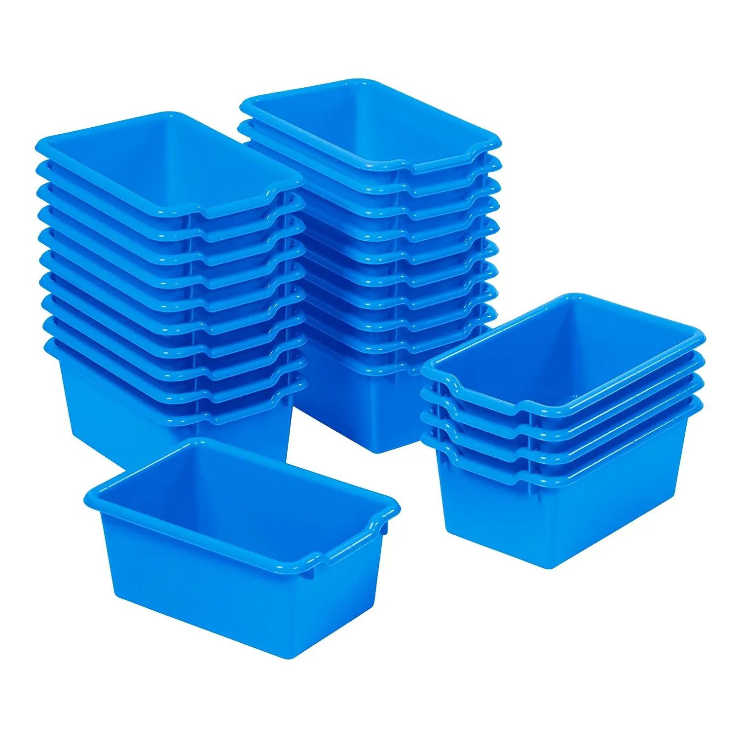 25-Piece Scoop Front Storage Bins Set with Easy-Grasp Handle, Stackable & Nesting Durable Plastic Organization Bins for Classroom, Home, Arts and Crafts, STEAM, Snacks and Tools