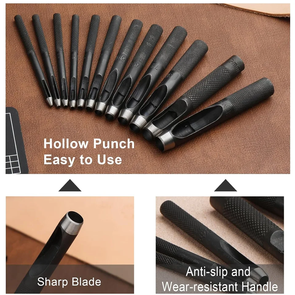 1.0–10mm Leather Hollow Punch Set – Steel Hole Punches with Carving Hammer & Cutting Mat for Watch Bands, Wristbands, and DIY Crafting 6