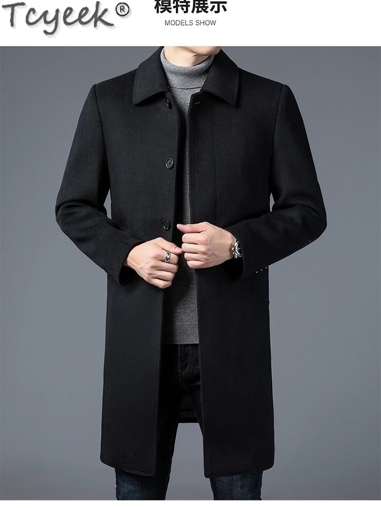 Tcyeek Fashion 85% Cashmere Coat Male Thickened Long Down Coats Winter Warm Woolen Jacket Men Clothing Wool Jackets Man Homme