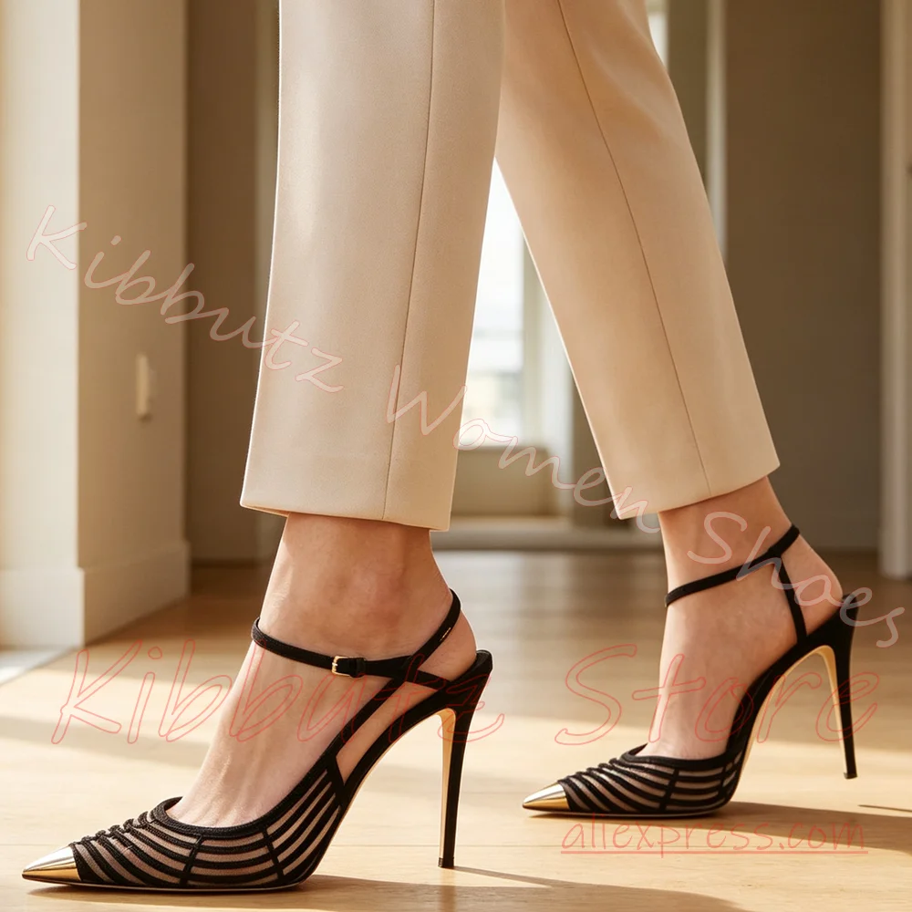 Striped Mesh Slingback Pumps W - Mesh Strap Metal review and price