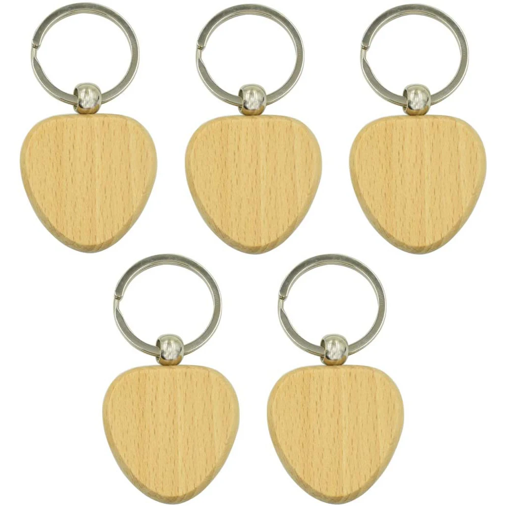 60Pcs Blank Heart Wooden Key Chain DIY Promotion Keychain Keyring Pendant Tags Promotional Gifts