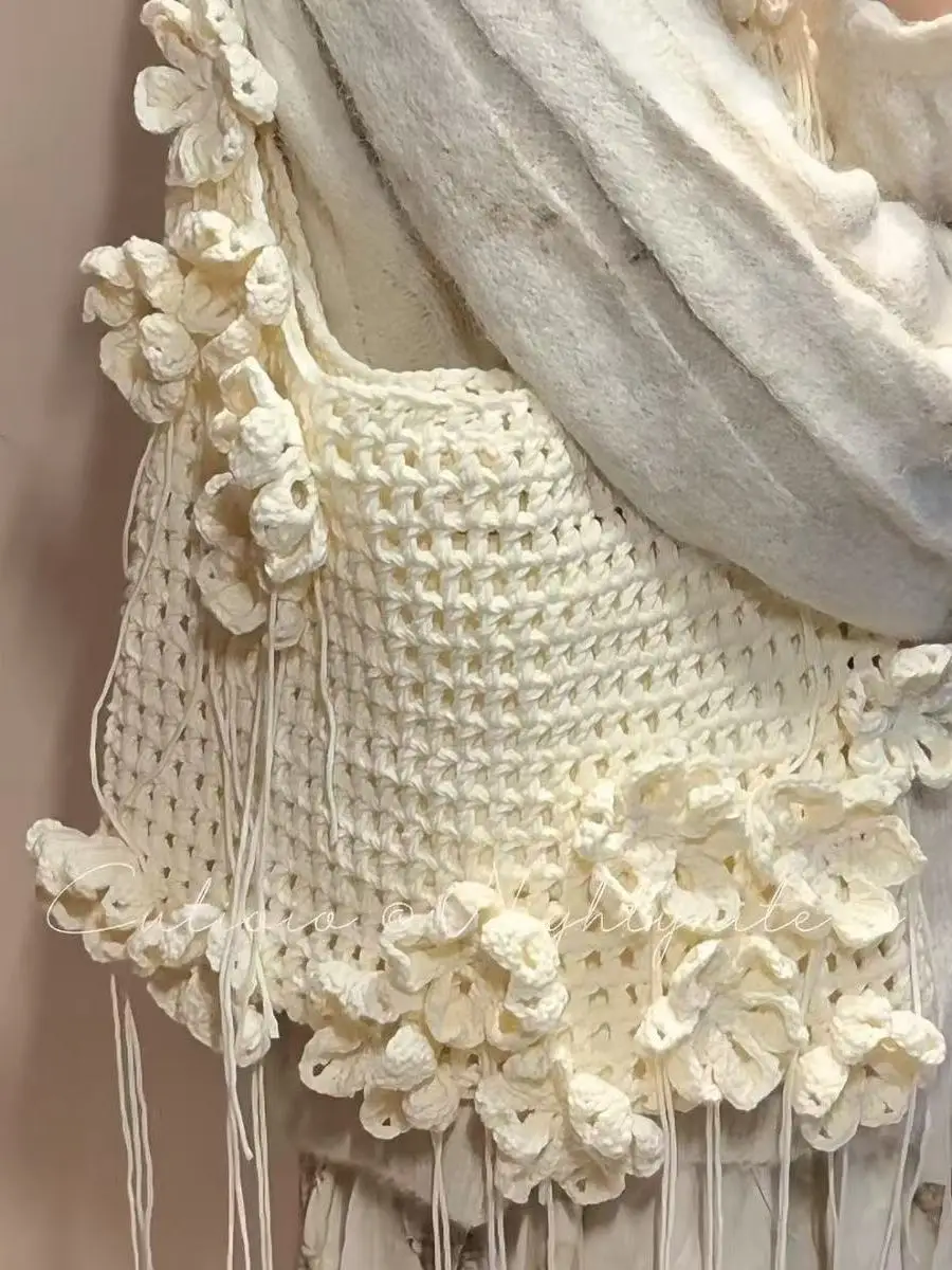 

Handmade DIY Hollow out Bag Material Kit Tassel Flower Bouquet Yarn Hand Knitting Crochet Holiday Girlfriend Accories