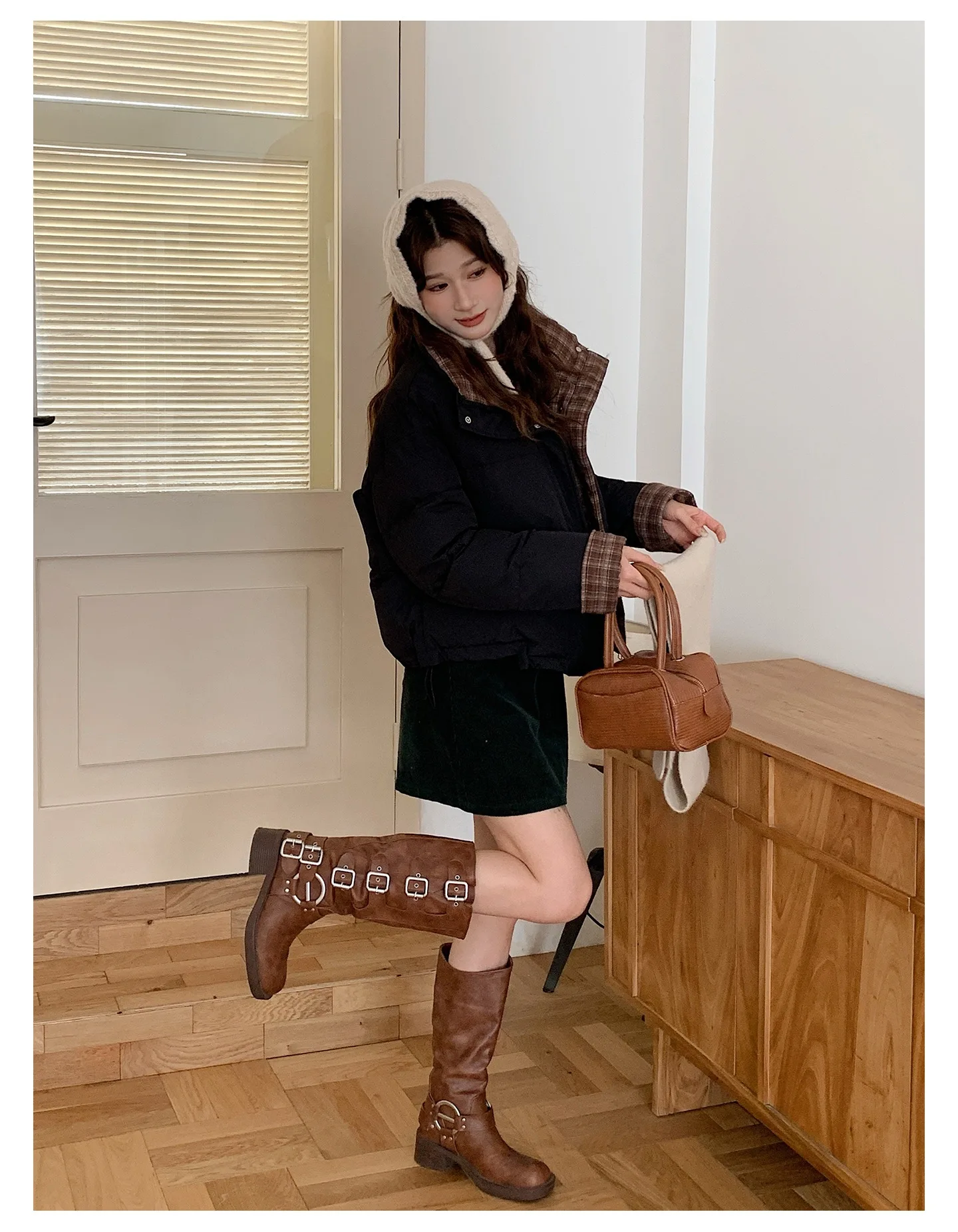 American Plaid Patchwork Puffer Jacket Women Winter Thick Stand Collar Short Parkas Woman Korean Casual Preppy Style Outerwear