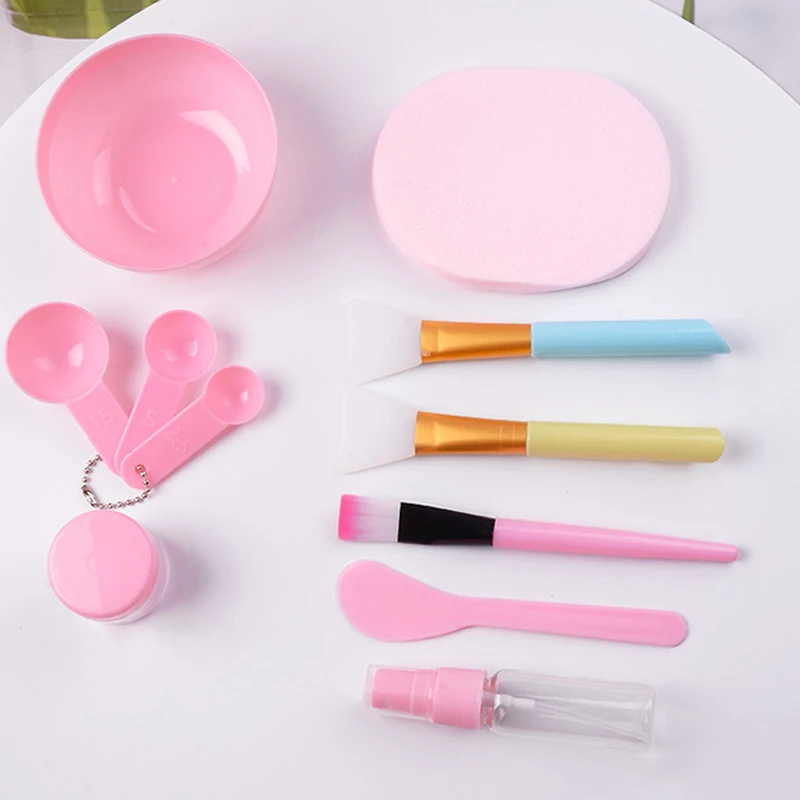Juego de cuencos para máscara Facial, color rosa y verde, herramientas de belleza, botellas con cepillo, Kits para el cuidado de la piel, 9/11 Uds.