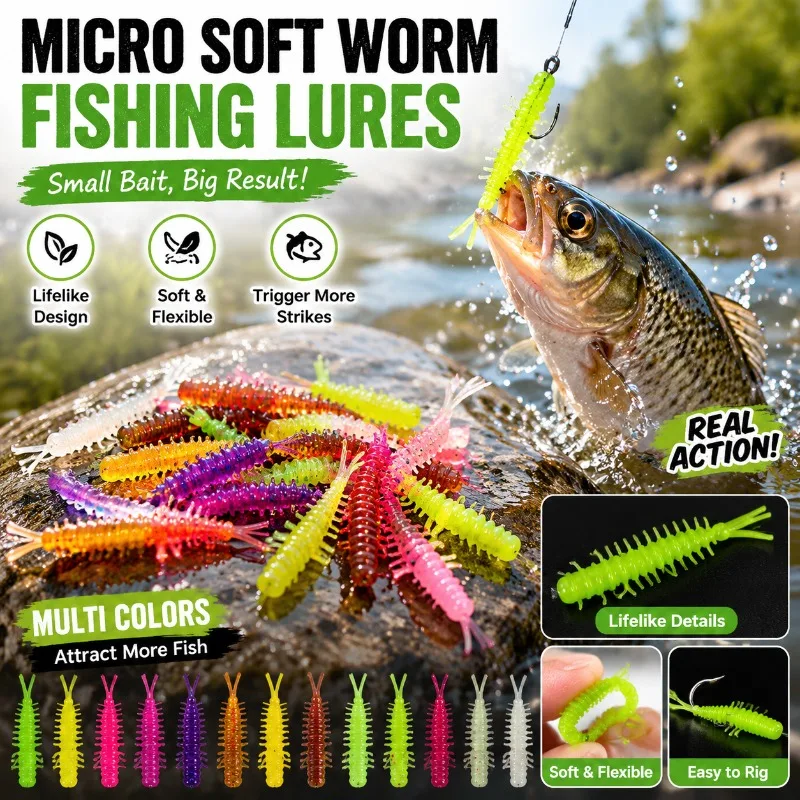 Mikro-Angelköder Weicher Wurm-Köder PVC Dreifach-Schwanz Spiral-Grub-Köder Mini-Slug-Köder Mehrfarbig für Fluss- und Felsenarten 20-teiliges Set
