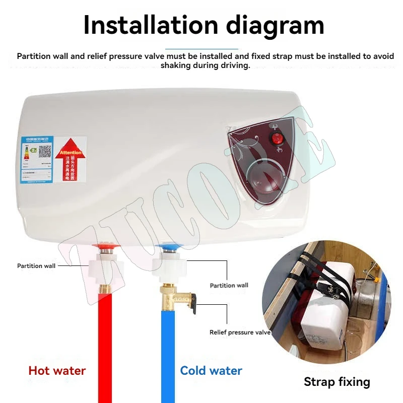 220v Rv Water Heater Bath Shower Rv Electric Water Heater 10l 1kw Top Water/bottom Water Rapid Heating（Equipped With A White The