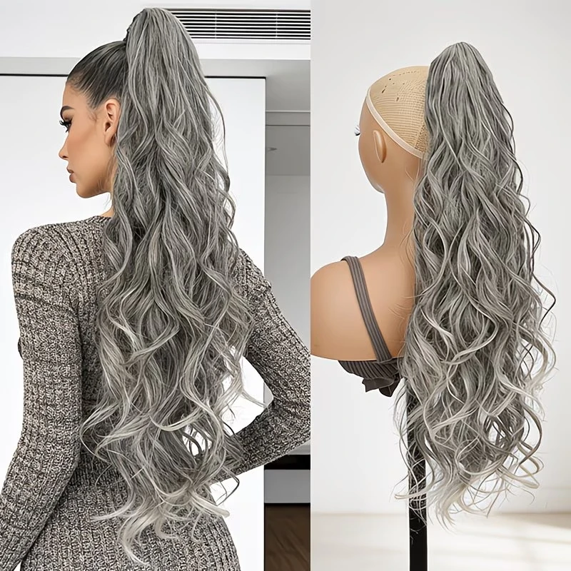 Synthetic 26Inch Long Curly Claw Clip Layered Body Wave Ponytail Extension Fashion Hairpiece for Women Party Daily Use