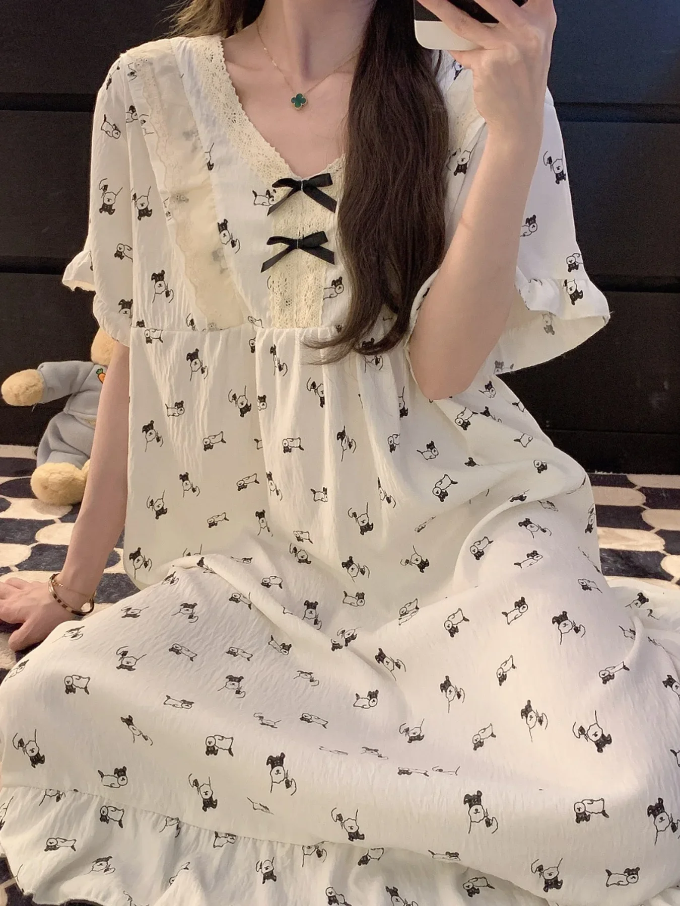 Camisón de verano para mujer, talla grande, manga corta, ropa de dormir, talla grande, cómoda, informal, elegante, ropa de casa, moda coreana