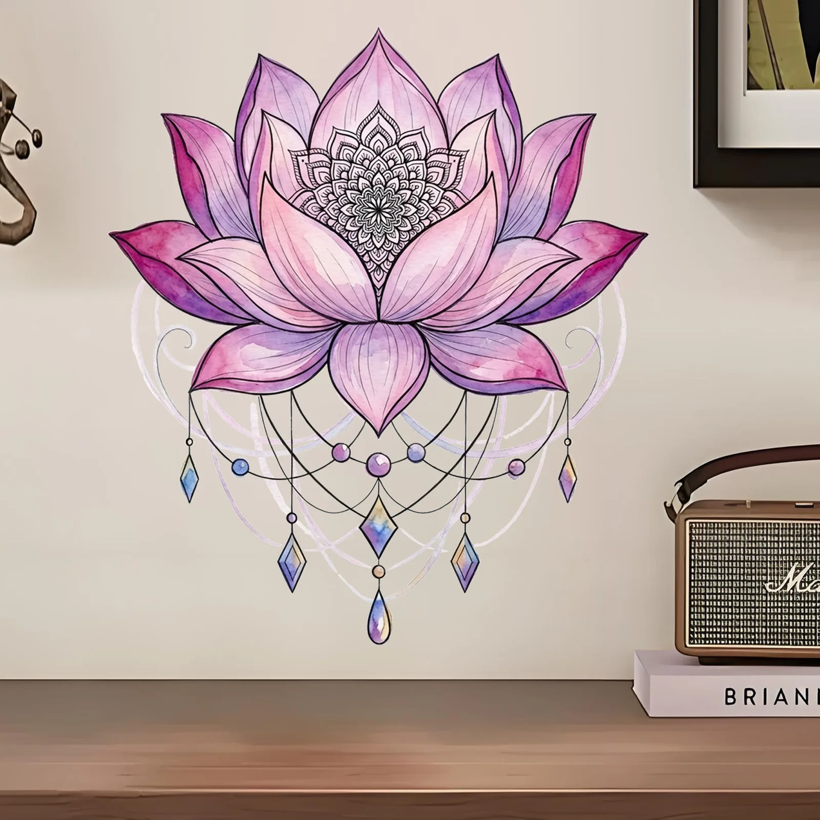 Creative Middle Eastern Retro Pattern Purple Lotus Crystal Detachable PVC Wall Stickers Decorative Beautify Room Stickers