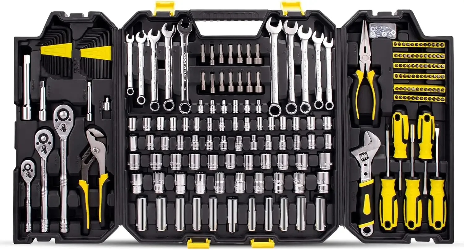 

AZUNO Professional Grid 303PCS Mechanic Tool Set for DIY Projects - Complete Hand Tool Kit Set for Home and Auto Repair-Door