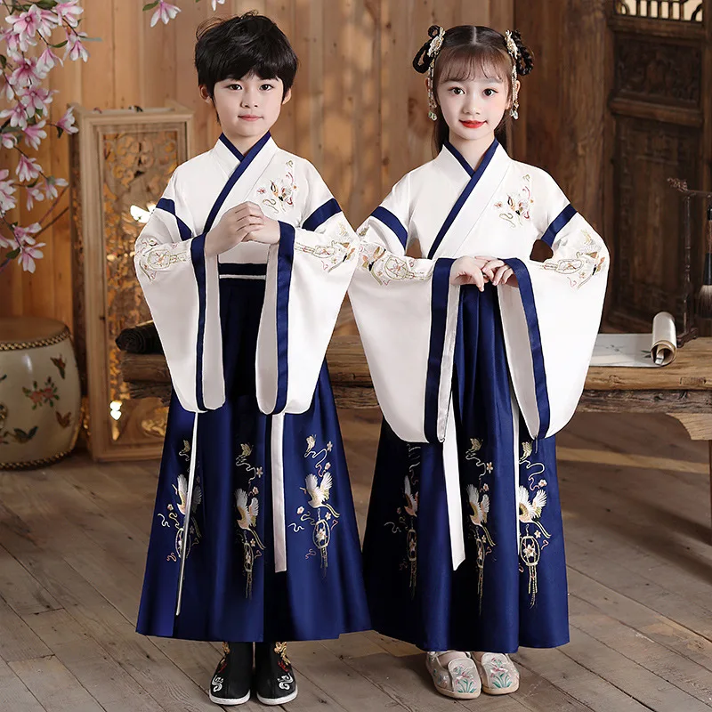 Hanfu Boys Girl Traditional Chinese Dress School Clothes Style Ancient Children\'s Performance Students Red Modern Hanfu Kids