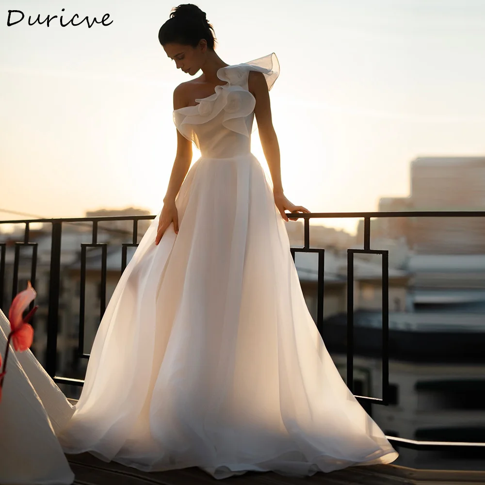 Duricve Customized Vestido De Noiva Organza Wedding Dresses One Shoulder Sleeveless A-Line Beach Bridal Gowns 2027