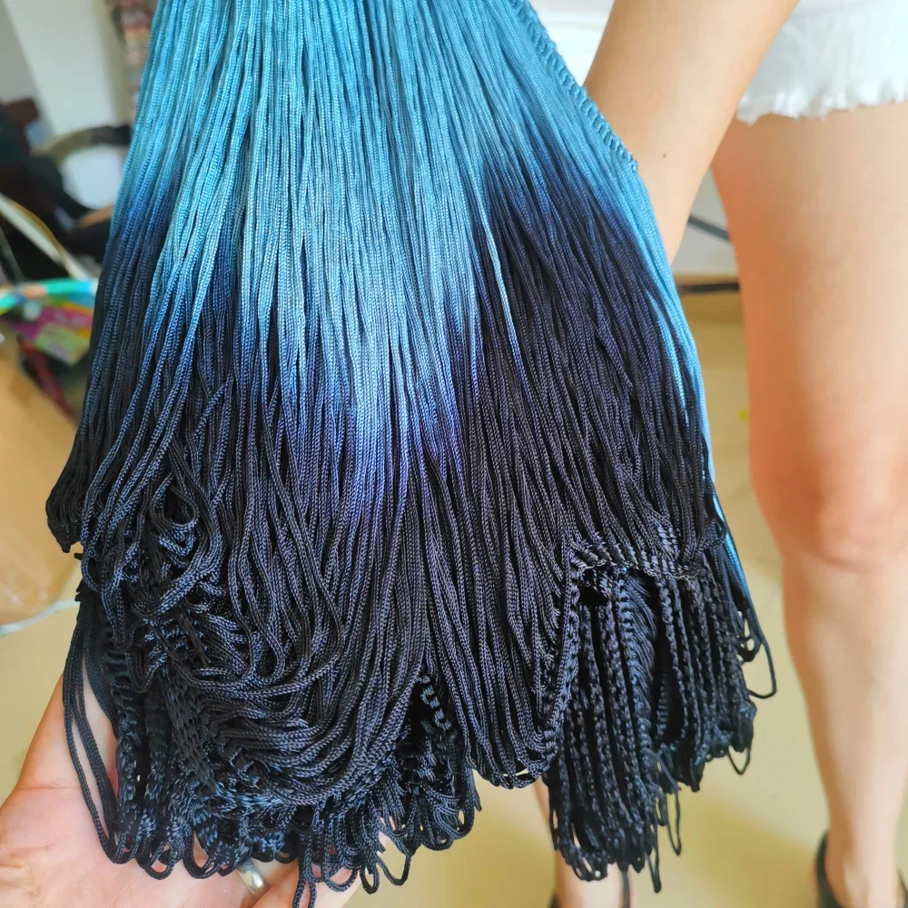 10 Yds Dip Dye Ombre Fringe Tassel Soft Rayon Latin Macrame Dance Dress Trimming Samba Skirt Tassel LightBlue 25cm