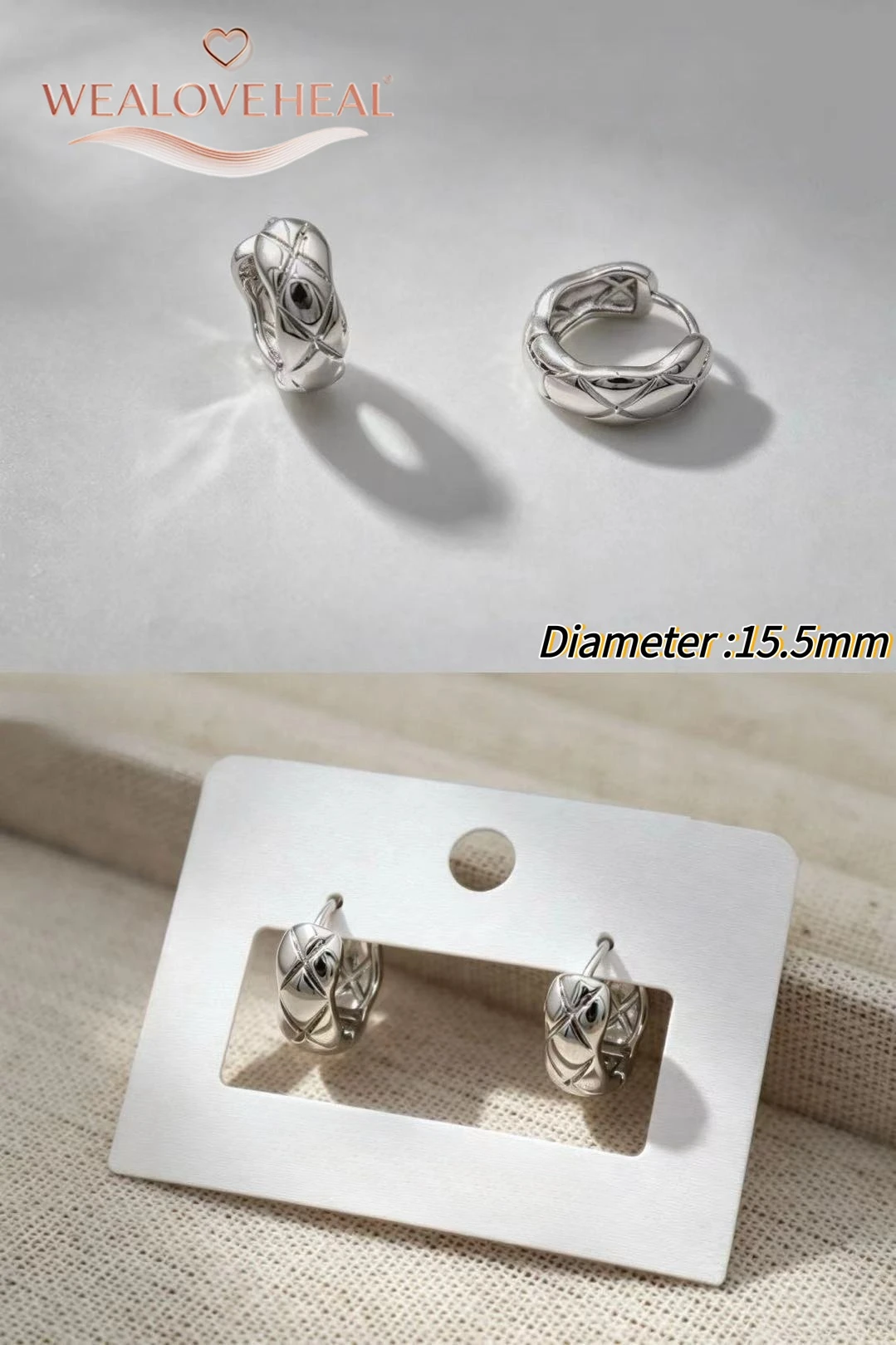ohrringe damen, ohrringe, Rhodium-Plattierte Messing Huggie Creolen Minimalistische Geometrische Strukturierte Designs, Eleganter Alltagsschmuck Geschenk für Frauen – Detail 20