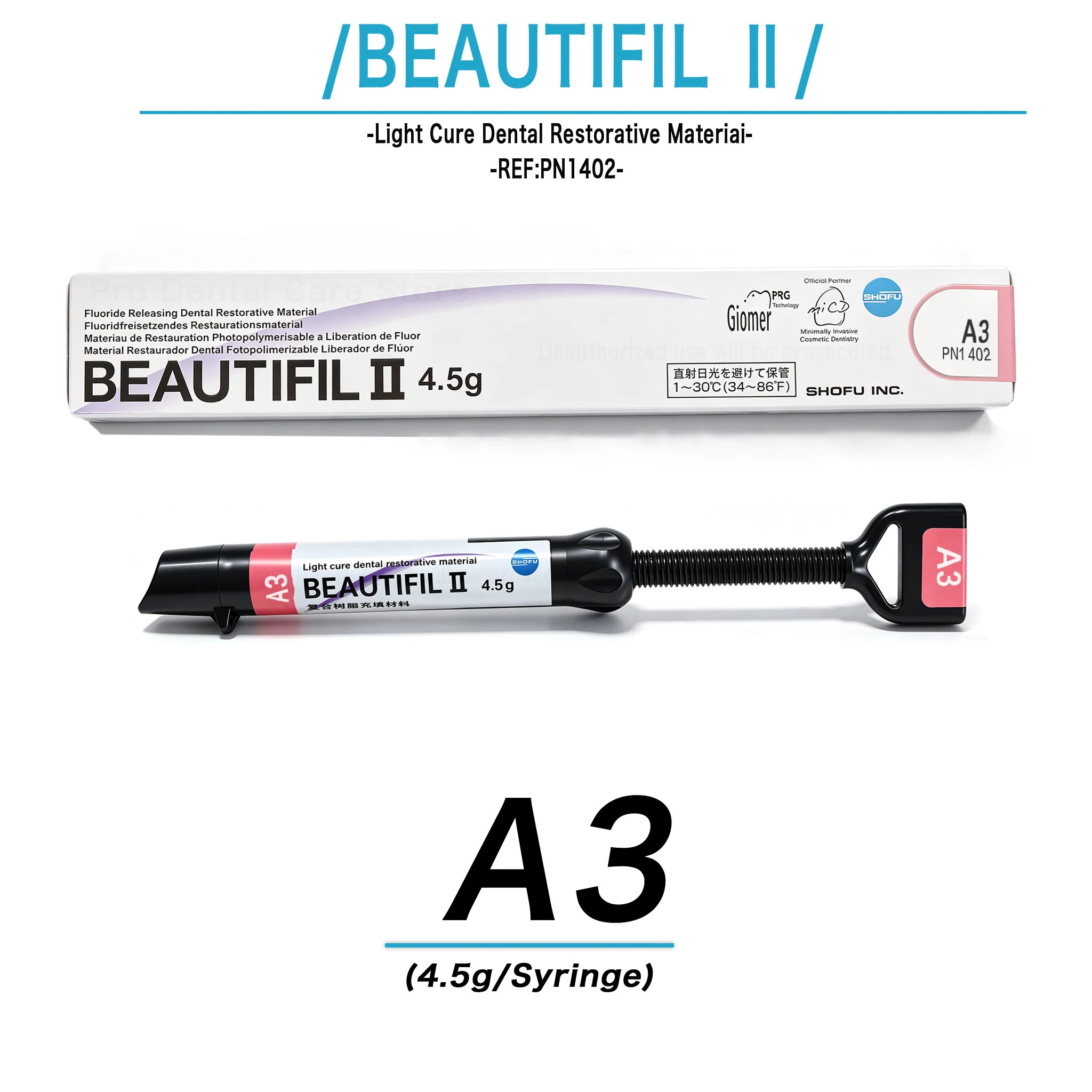 SHOFU Resin Dentistry Composite Resin Dental BEAUTIFILⅡ Light Cure Restorative Materiai Syringe(4.5g/Pc) Repair Filling Supplies