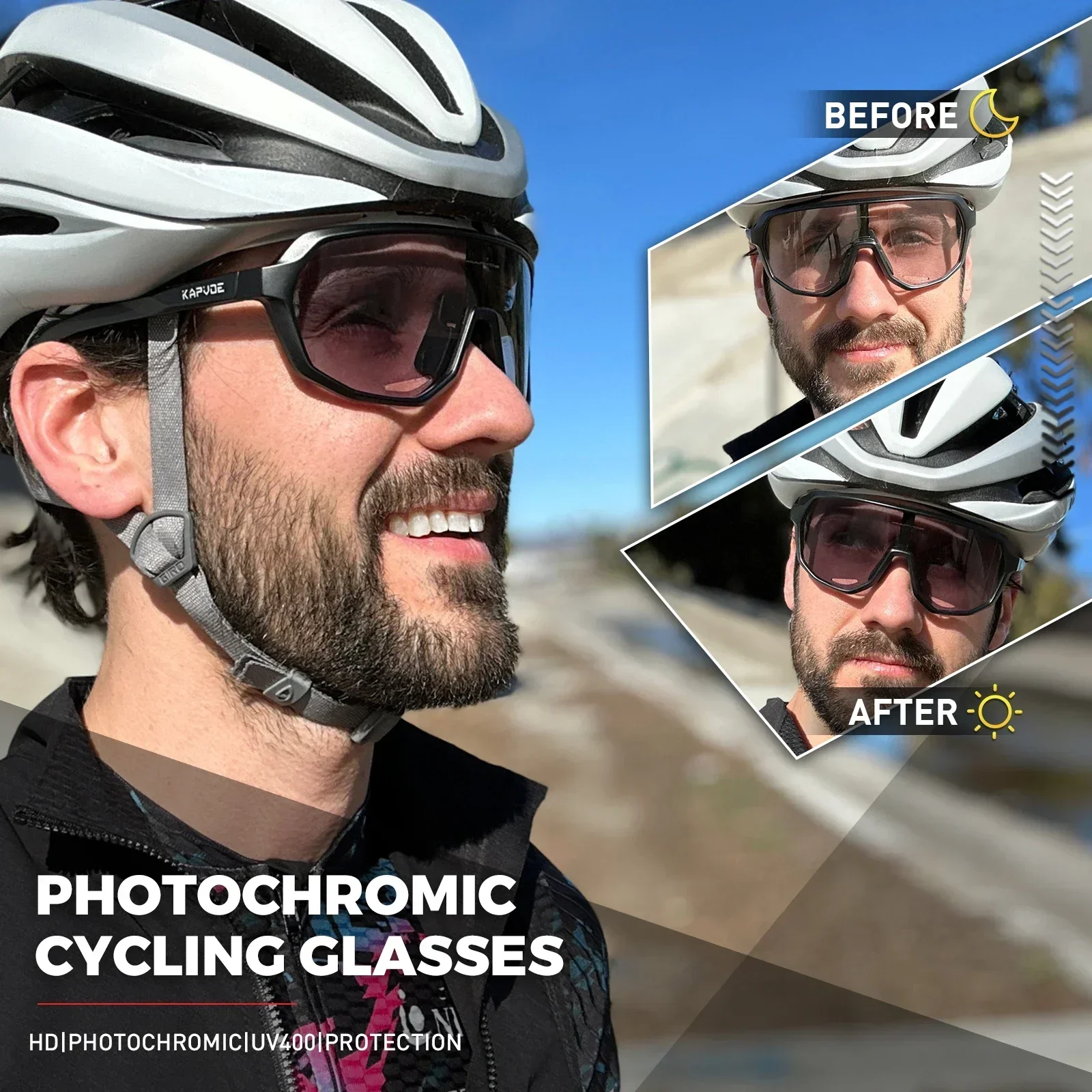 Kapvoe RED Photochromic Glasses Speed Bike Road Bicycle UV400 Sports Cycl Sunglasses for Men Women MTB Hiking Cycling Glasses