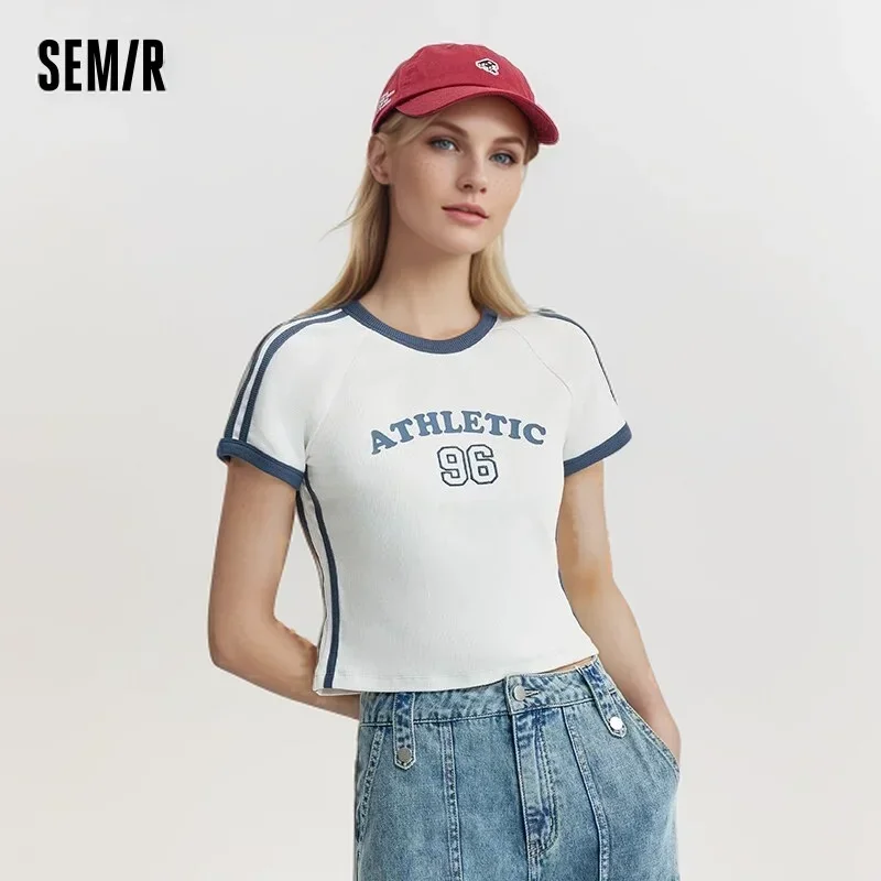 

Футболка Semir женская с коротким рукавом, короткая Облегающая рубашка с вышивкой, в спортивном стиле, с открытыми плечами, лето 2024