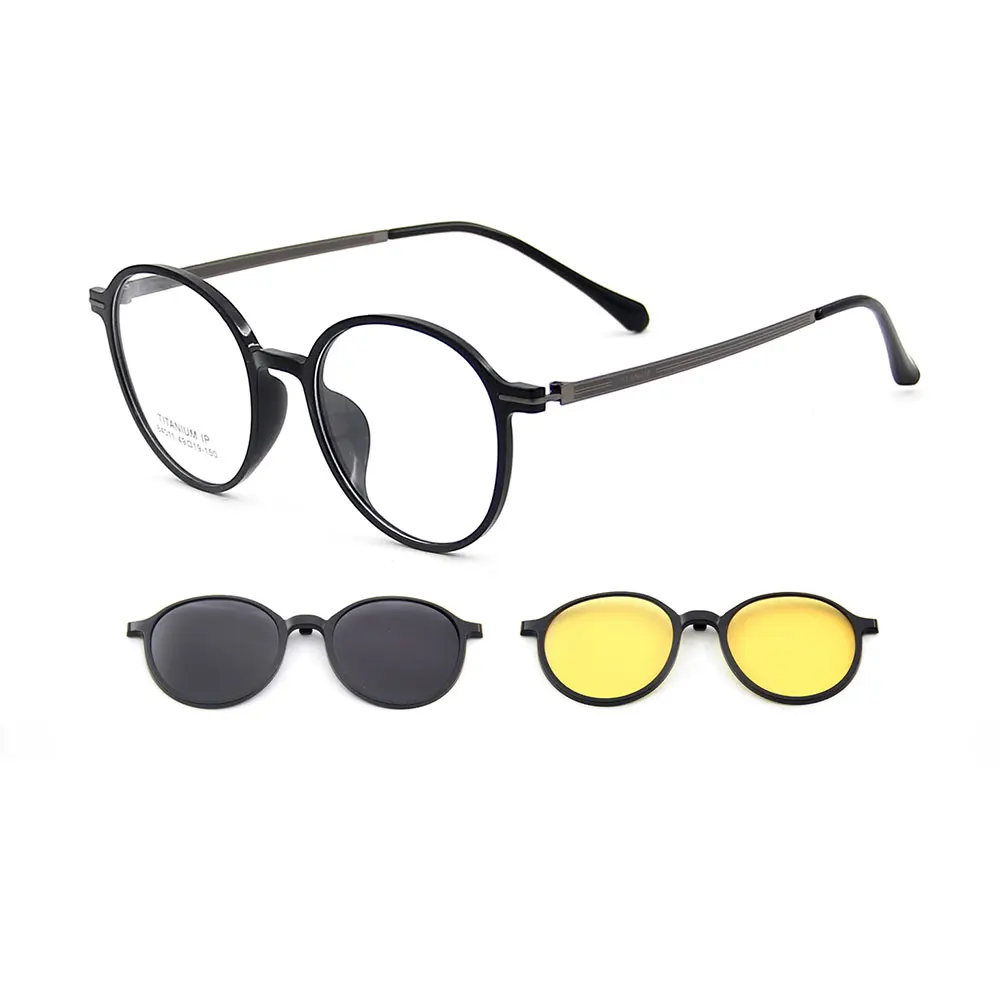 Women's 3-in-1 Round Ultralight TR90 Polarized Sunglasses Clip-On + Night Vision Glasses Frames With Titanium Legs for Outdoor
