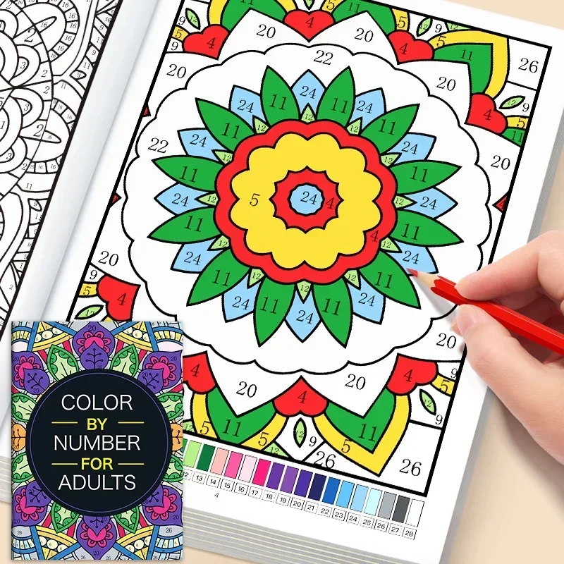 Mandala Floral Color By Number Book for Adults,Calming Decompression Art Activity Book for Hobbyists and Beginner Adult