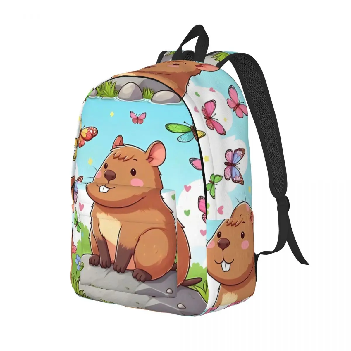 Capibara ransel kupu-kupu untuk anak laki-laki perempuan anak-anak siswa tas buku sekolah kanvas tas harian Taman kanak-kanak tas sekolah dasar perjalanan