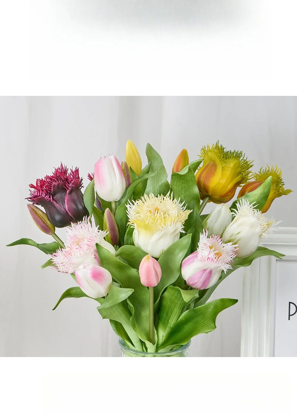 2 Stück Weiche Gummi-Kunstblumen, Künstlicher 5-Kopf-Tulpenstrauß, Gartendekoration, Weiße Blume, Simulierte Tulpe, Tischdekoration – Detail 6