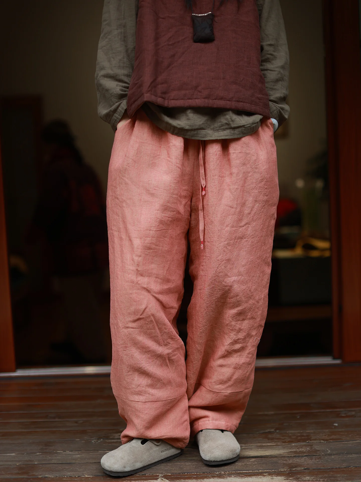 

Ecological Color Woven Han Han Hemp Cotton Long Pants Warm Casual Cotton Trousers for Women Breathable Loose Fit Straight Leg