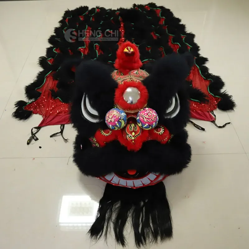 High quality handmade wool polyester one size unisex adult mascot domineering black lion dance costume traditional