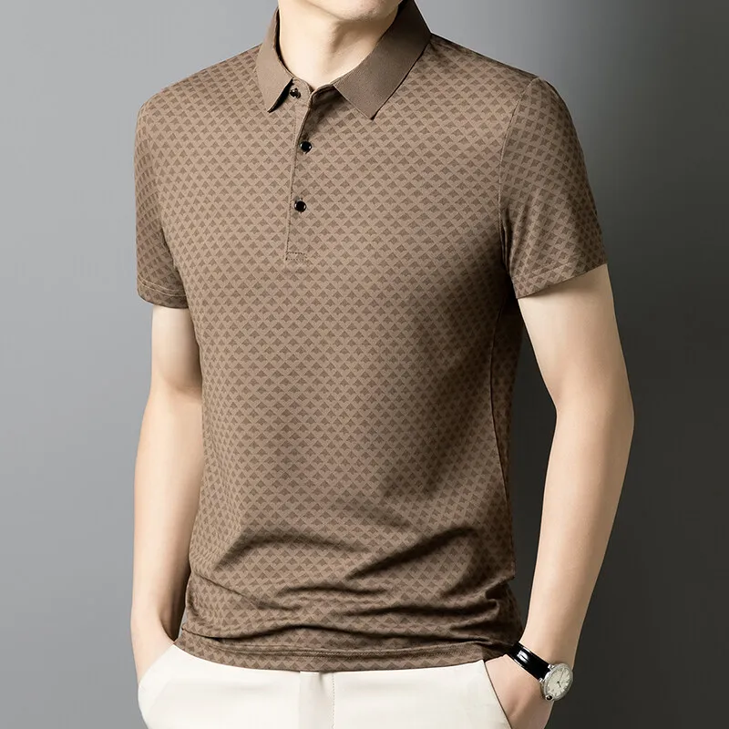 

Men's V-neck Wrinkle Free Polo Shirts Short Sleeve Summer Stretch Top Shirt Korean Golf Polos