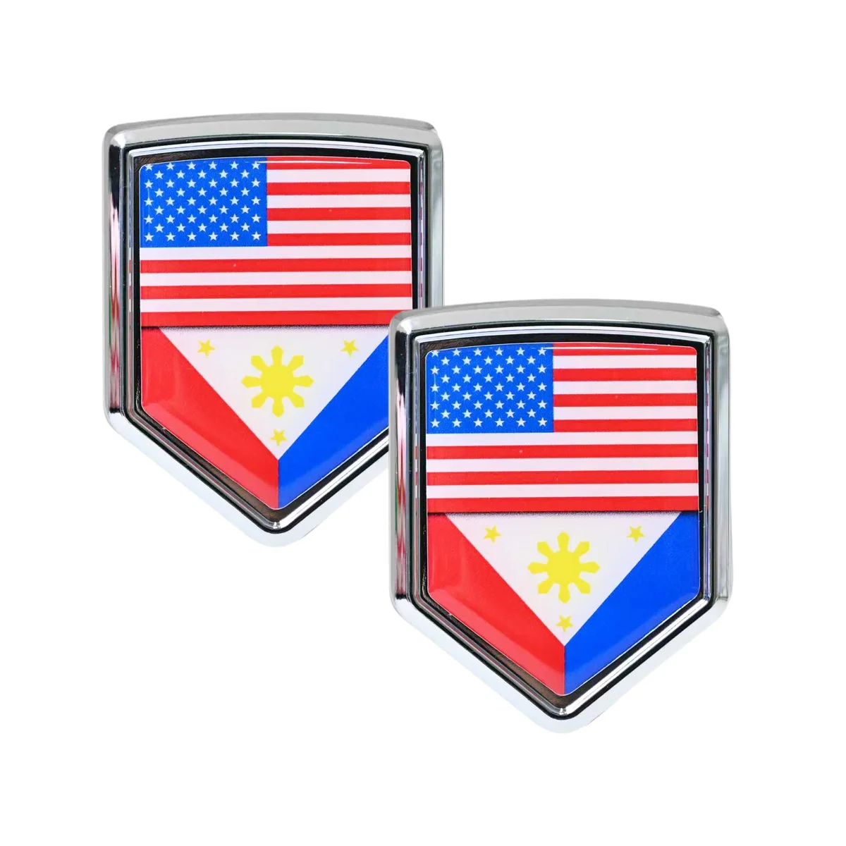 

2pcs USA & Philippines Flag Shield Stickers, 3D Chrome Metal Badge Car Accessories Suitable for Cars, Bicycles, And Bumpers.