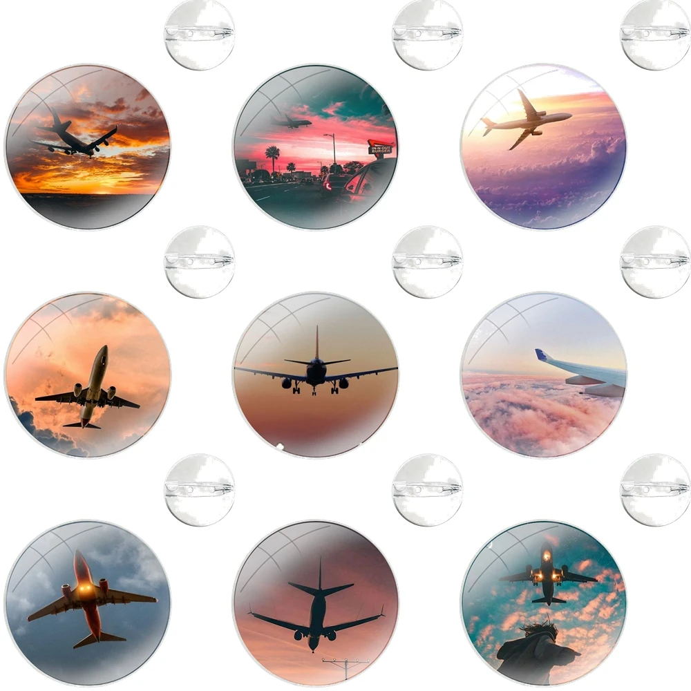 Aircraft Airplane Plane fly travel cloud Glass Dome Brooches Shirt Lapel Bag Cute Badge Pins For Clothes Hat Accessories