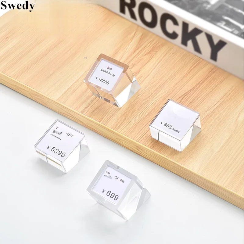 10 Pieces Small Wooden Price Tag Stand Slanted Tabletop Acrylic Price Display Label Holder Jewelry Price Card Holder