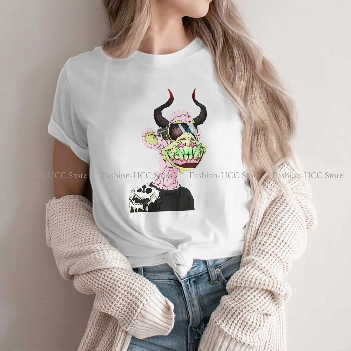 Cow Hip Hop Polyester TShirt Bored Ape Yacht Club BAYC NFT Printing Tops Comfortable T Shirt Female Short Sleeve