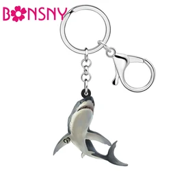 Bonsny Acrylic Ocean Shark Key Ring Sea Animals Keychains Key Chains Bag Car Charms Fashion Jewelry For Women Men Teens Gifts