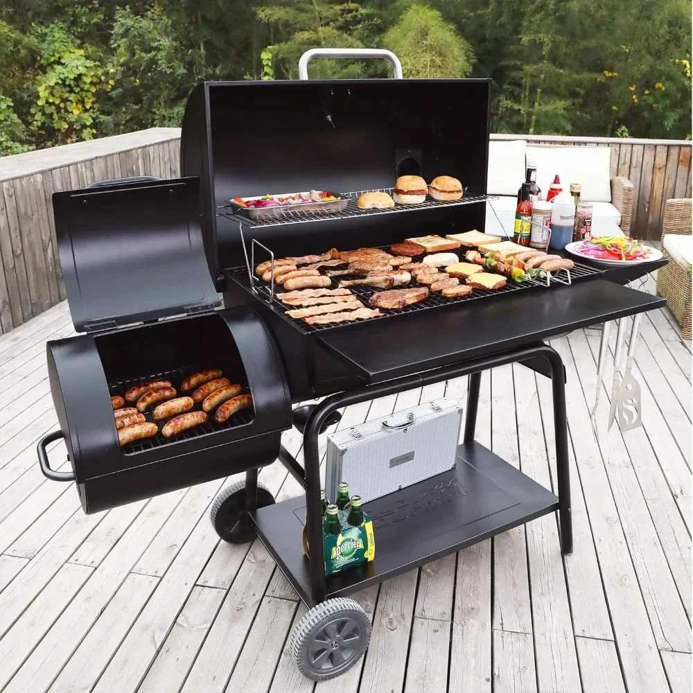 Charcoal Grill with Offset Smoker BBQ Barrel Grill and Smoker Combo, 1200 Square Inches for Large Event