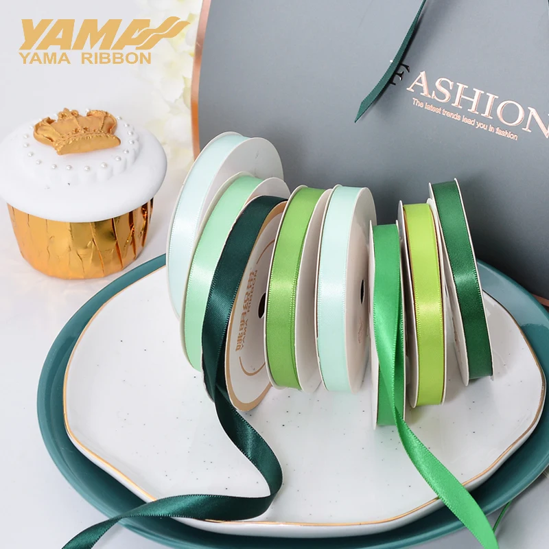 YAMA Double Face Satin Ribbon 6 9 13 16 19 22 mm Ribbons 100yards Light Green for Party Wedding Decoration Handmade Rose Ribbons