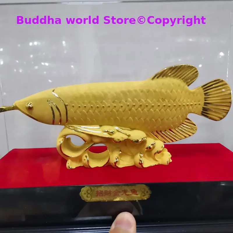 

large Asia Home store COMPANY office Art deco bring wealth money good luck gilding Golden Dragon Arowana fish FENG SHUI statue