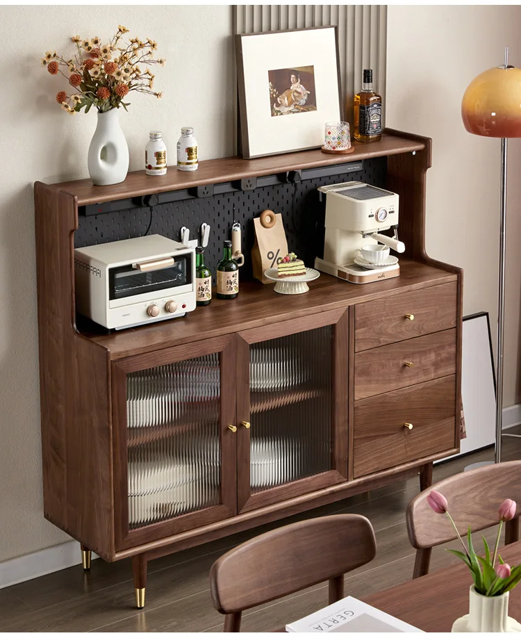 Black walnut sideboard wall-mounted integrated storage cabinet, solid wood water bar counter, multifunctional tea cabinet custom