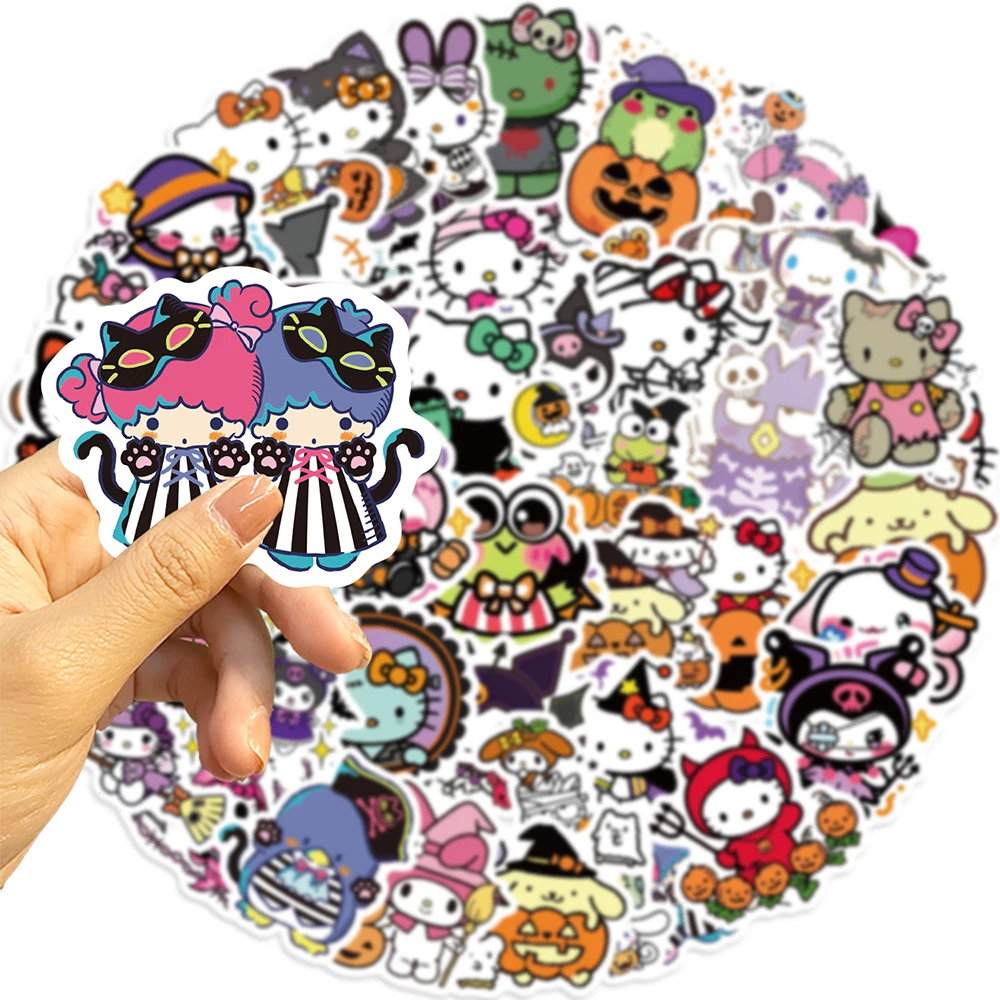 10/30/52PCS Funny Halloween Sanrio Hello Kitty Pom Pom Purin Stickers Kawaii Kids Sticker Decoration For Stationery Fridge Bike