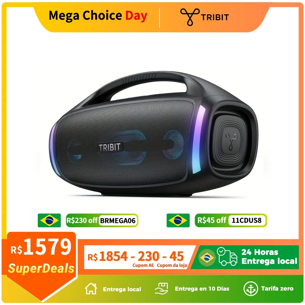 TRIBIT StormBox Blast 2 - Caixa de som Bluetooth potente, 200 W de potência com subwoofer, caixa de som grande, à prova d'água IP67, 30 h de reprodução, controle por aplicativo, LED RGB, para karaokê de festa