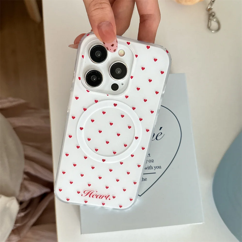 아이폰 13 14 15 16 Pro Max용 한국 INS 심플 러브 만화 자석 스탠드 보호 케이스, 15 Pro용 충격 방지 케이스